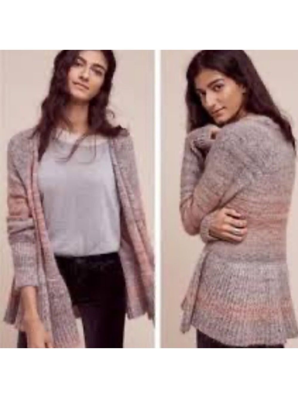 Anthropologie Knitted & Knotted Cody Peplum Mohair Wool Blend Cardigan Sweater